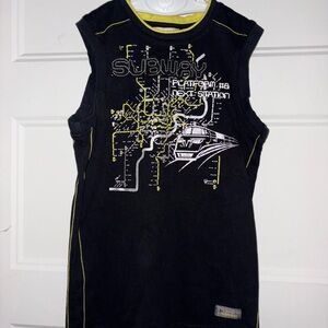 Boys Black Graphic Tank Top with Yellow Accents Size 12